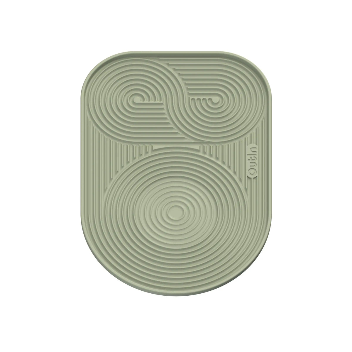 OutIn Silikon-Kaffeematte Salbeigrün mit auffälligem geometrischem Rillenmuster, flexibel und rutschfest.